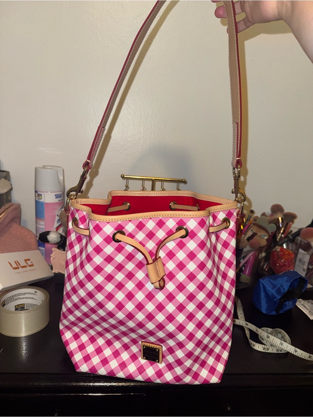Dooney & Bourke Gingham ll Drawstring Bucket Bag